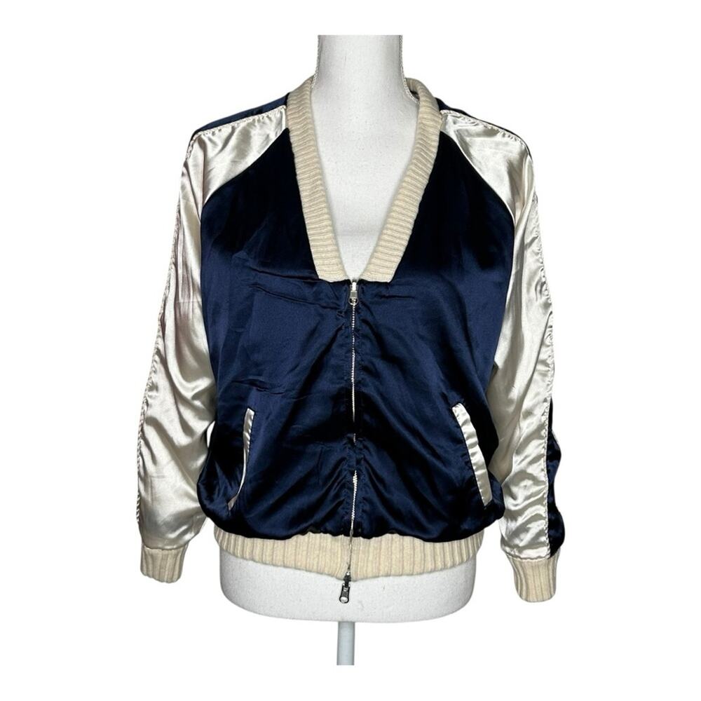Tomorrowland Reversible Wool Satin Bomber Jacket Palm Tree Size M - Picture 3 of 13
